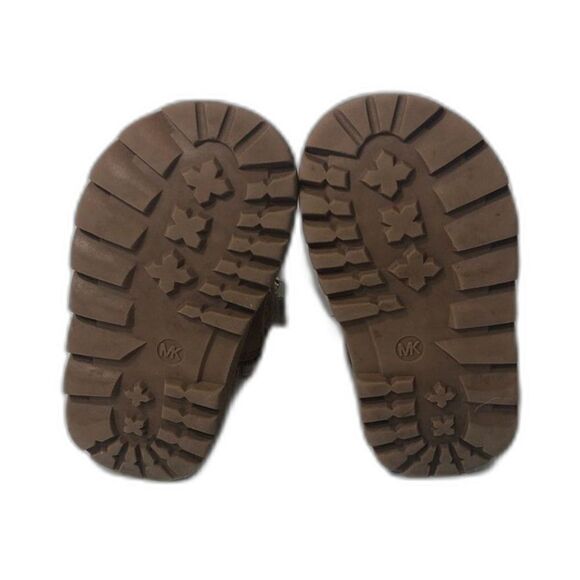 MICHAEL KORS Boots Toddler Size 7 Brown Gold MK Logo Pom Poms Payson - Picture 2 of 11